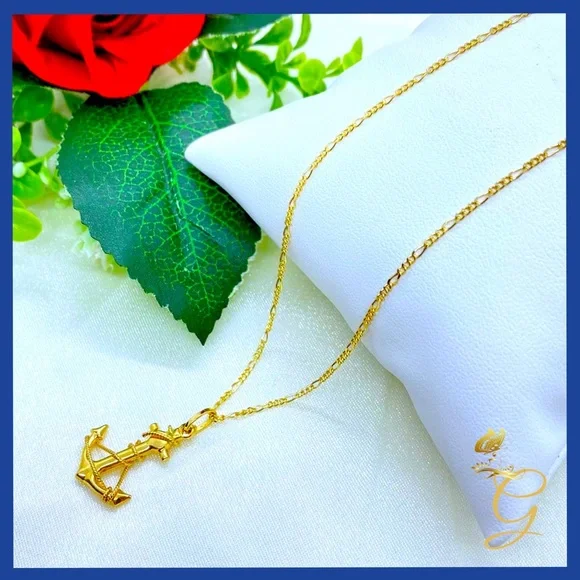 18K Real Gold Anchor Necklace 18”